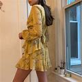 Love, Fire Dresses | Pretty Floral Yellow Long Sleeve Tiered Dress | Color: Yellow | Size: M