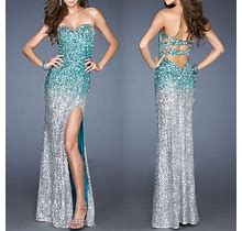 La Femme Dresses | 6 Beaded Sequin Prom Pageant Gown Formal Dress | Color: Green/Silver | Size: 6