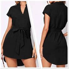 Black High Low Notched Neck Belted Dress Extra Large