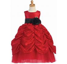 Blossom Red Taffeta Dress W/ Shirred Skirt And Detachable Sash & Flower (Red / 12) | Pink Princess