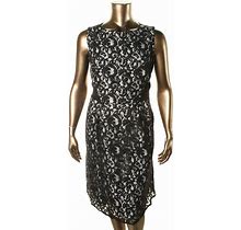 $169 Calvin Klein Black White Sleeveless Lace Pleated Cocktail Party Dress Sz14w