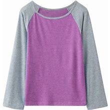 Shpwfbe Clothes Little Girls Casual Long Sleeve Raglan Sleeve T Shirts Crewneck Tunic Tops Teen Color Block Tee Blouses Autumn Kids Gifts For Boys And