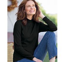 Blair Women's Essential Cotton Long-Sleeve Solid Mockneck - Black - L - Misses