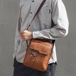 Crossbody Bag Men's Shoulder Bag Retro Faux Leather Business Casual Satchel Bag
