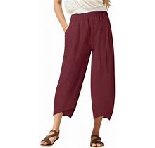 Fattazi Pants For Women Womens Daily Casual Eight Length Trousers Pockets Elastic Waist Solid Pants