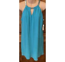 Jcp By&By Turquoise W/Silver Accent Halter Slit Trapeze Dress/Tunic