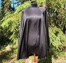 NEW Black Satin Micro Mini Flutter Sleeve Open Back Loose Dress Clubwear Size L