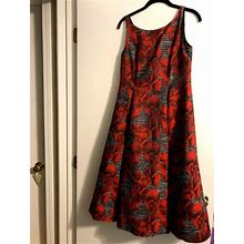 Adrianna Papell Dresses | Red Floral Midi Sleeveless Jacquard Party Dress | Color: Black/Red | Size: 8