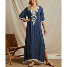 Suzanne Betro Dresses Slate Blue Lace-Trim Caftan Size 2X