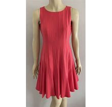 NWT $89 Calvin Klein Seamed Pleated Fit & Flare Sheath Dress In Watermelon Sz 6