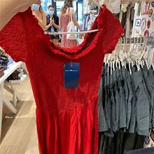 Brandy Melville Dresses | Brandy Melville Eu Europe Exclusive Red Smocked Ruched Off Shoulder Dress | Color: Red | Size: S