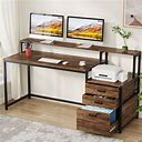 63" Computer Desk, Ergonomic Office Desk With Drawers & Monitor Stand, Rustic Brown