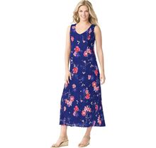 Plus Size Women's Sleeveless Crinkle Dress By Woman Within In Evening Blue Wild Floral (Size 3X)