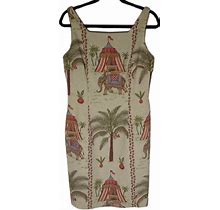 Maggy London Dresses | Maggie London Beaded Circus Palm Tree Dress Size 8 Tan Multi Color Euc | Color: Red/Tan | Size: 8