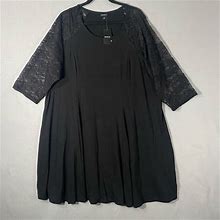 Torrid Dresses | Nwt Torrid Scoop Neck Black Lace Sleeves Skater Dress Womans Size 3X | Color: Black | Size: 3X