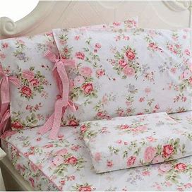 4Pcs Cotton Fitted Sheet Set, Vintage Pastoral Print Rose Floral Soft Bedding Set, For Bedroom, Guest Room(1Flat Sheet + 1,Rose,Must-Have,Temu