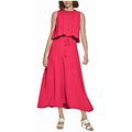 Calvin Klein Womens Pink Smocked Belted Keyhole Back Popover Sleeveless Round Neck Maxi Wear To Work Fit + Flare Dress 10