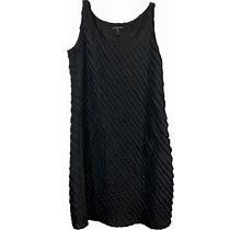 Eileen Fisher Black Ruffled 100% Silk Tank Dress Size 4P Petite Lined Slvls D7