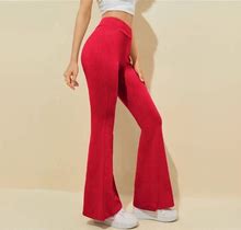 Flare Leg Solid Trousers,S