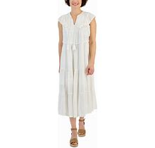 Style & Co Petite Ruffled Shine Midi Dress, Created For Macy's - Bright White - Size PM