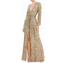 Mac Duggal Dresses | Mac Duggal 5002 Embellished Long Evening Dress Antique Gold Sequin Size 16 Nwt | Color: Gold | Size: 16