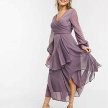 Asos Dresses | Asos Purple Wrap Waist Long Sleeve Midi Dress | Color: Purple | Size: 2