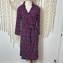 Talbots Dresses | Talbots Faux Wrap Dress With Belt In Heart Pattern Size M | Color: Blue/Red | Size: M