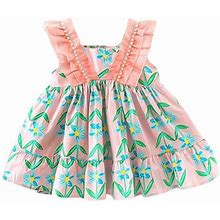 Toddler Girls Summer Dress Sleeveless Sundress Floral Print Ruffles Princess Dress Dance Party Dresses Baby Girl Clothes