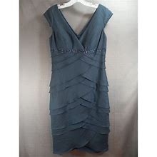 Alex Evenings Dress Womans 8 Petite Short Scalloped Layered Beading Midi NWT - New Women | Color: Blue | Size: M