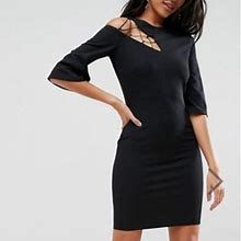 Asos Dresses | Asos Black 3/4 Sleeve Lace Up Shoulder Shift Dress | Color: Black | Size: 12