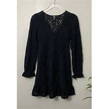 Wild Fable Womens Black Lace Lined Babydoll Long Sleeve Dress Small