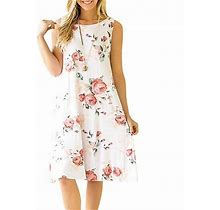 Summer Dress For Women Beach Floral Tshirt Sundress Sleeveless Pockets