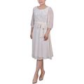 Ny Collection Petite 3/4 Sleeve Clip Dot Dress - Egret - Size PL