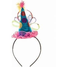Bright Cone Hat Headband With Feathers & Ribbon