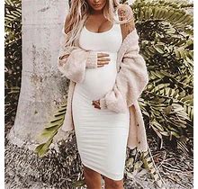 Fakkduk Women Summer Sleeveless Maternity Dress Pregnancy Tank Scoop Neck Mama Clothes Casual Bodycon Clothing Woemn's Maternity Vest Dresses,White&XL