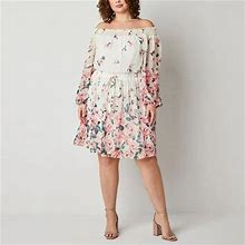 Premier Amour Plus Floral Long Sleeve Fit + Flare Dress | Beige | Plus 22W | Dresses Fit + Flare Dresses