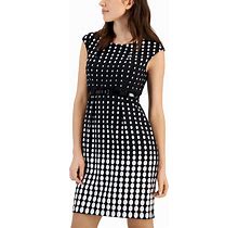 Connected Petite Dotted Cap-Sleeve Belted Sheath Dress - Black