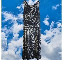 Northstyle 6 Sleeveless Navy, Blue & White Tropical Print Polyester Blend Dress.