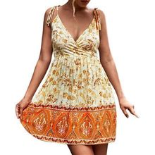 Hot6sl Dresses For Women 2024 Casual, Womens Fashion Holiday Summer Boho Print V Neck Sleeveless Backless Slip Dress Hot6sl21115541