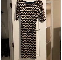 Connected Apparel Dresses | Belted Chevron Dress. | Color: Black/Cream | Size: 6