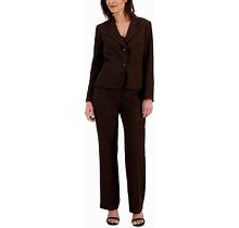 Le Suit Women's Framed Twill Two-Button Pantsuit, Regular And Petite Sizes - Summer Brown/Black