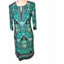 Sandra Darren Dresses | Sandra Darren | Women's Green Ornate Paisley Print Tailored Shift Dress. Size 6. | Color: Black/Green | Size: 6