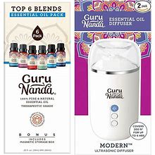 Guru Nanda (Set Of 6) Therapeutic Grade Essential Oil Blends - 100% Pure & Natural Aromatherapy Blends For Oil Diffusers & Topical Use & Gurunanda Es