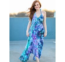 Size: Small - Ice Dye Women's Dress - One-Of-A-Kind - Tye Dye Dress - Halter Dress - Endless Summer Dress - Lowcut Back - Very Comfortable