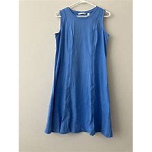Isaac Mizrahi Crewneck Tank Dress W/Ladder Lace Seaming - Blue (Sz S)