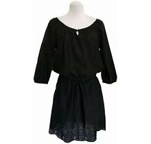 Old Navy Eyelet Dress Size S Small Black 3/4 Sleeves Drawstring Waist