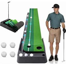 Aliennana Golf Putting Green Mat With Auto Ball Return,Golf Practice Training Aid,Extra Long 9.84Feet,Pro Indoor/Outdoor Putting Green With 4 Bonus