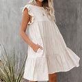 Vici East Coast Pocketed Tiered Babydoll Dress Beige | Color: Cream | Size: L