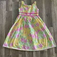 Lilly Pulitzer Dresses | Lilly Pulitzer Girls Floral Tropical Fit And Flare Dress Youth Sz 6 100% Cotton | Color: Green/Yellow | Size: 6G