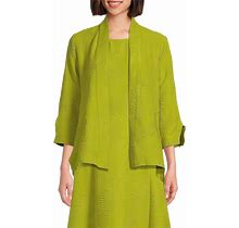 IC Collection Wave Textured Knit Shawl Collar 34 Sleeve Open Front Jacket, Womens, M, Kiwi